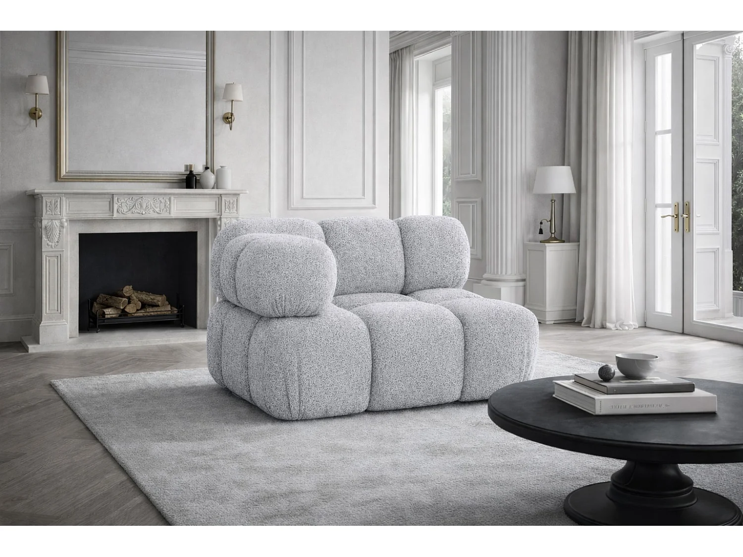 Hoekmodule modern voor modulair systeem, stof Abriamo, Lichtgrijs, Selia