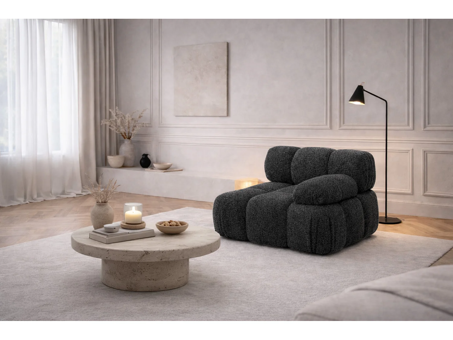 Module zijkant voor een modulair systeem, stof Abriamo, Grafiet, Rechts, Selia