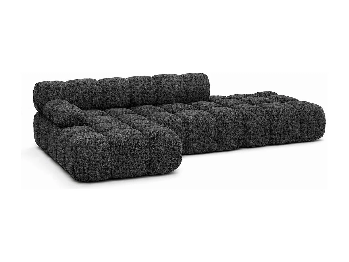 Ecksofa modular mit Hocker, Sofa L-Form, Bouclé-Stoff Abriamo, Graphit, Links, Selia