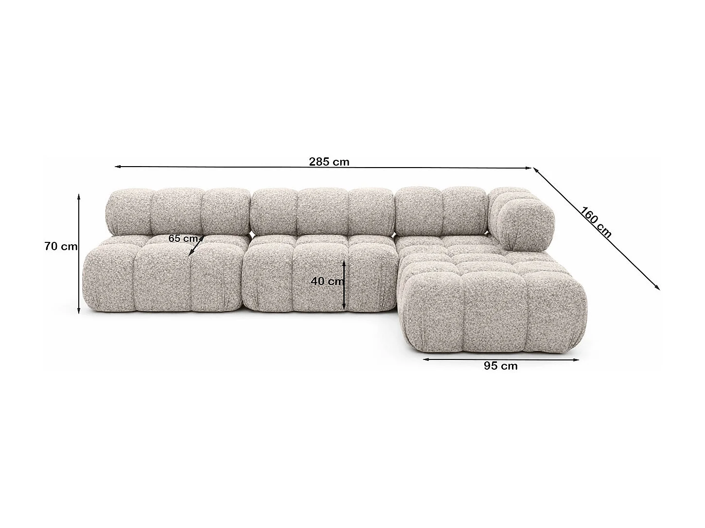 Ecksofa Modulare L-Form, Bouclé-Stoff Abriamo, Beige, Rechts, Selia