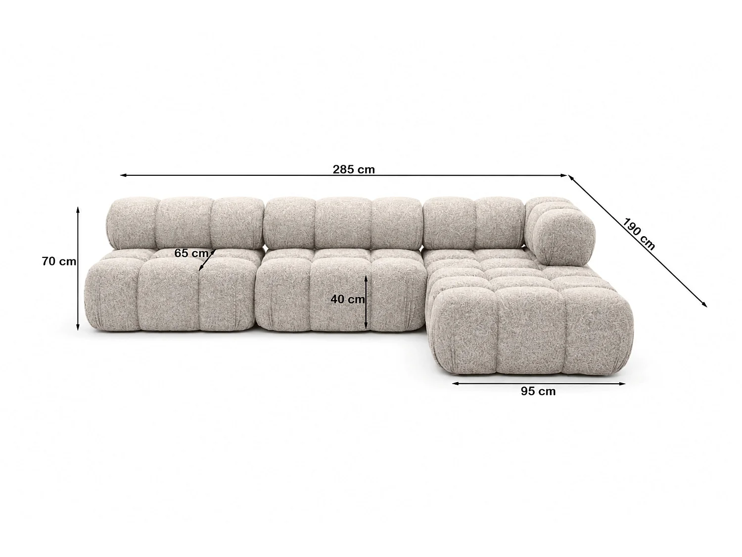 Canapé d’angle modulaire en L, tissu bouclé Abriamo, Beige, Droite, Selia