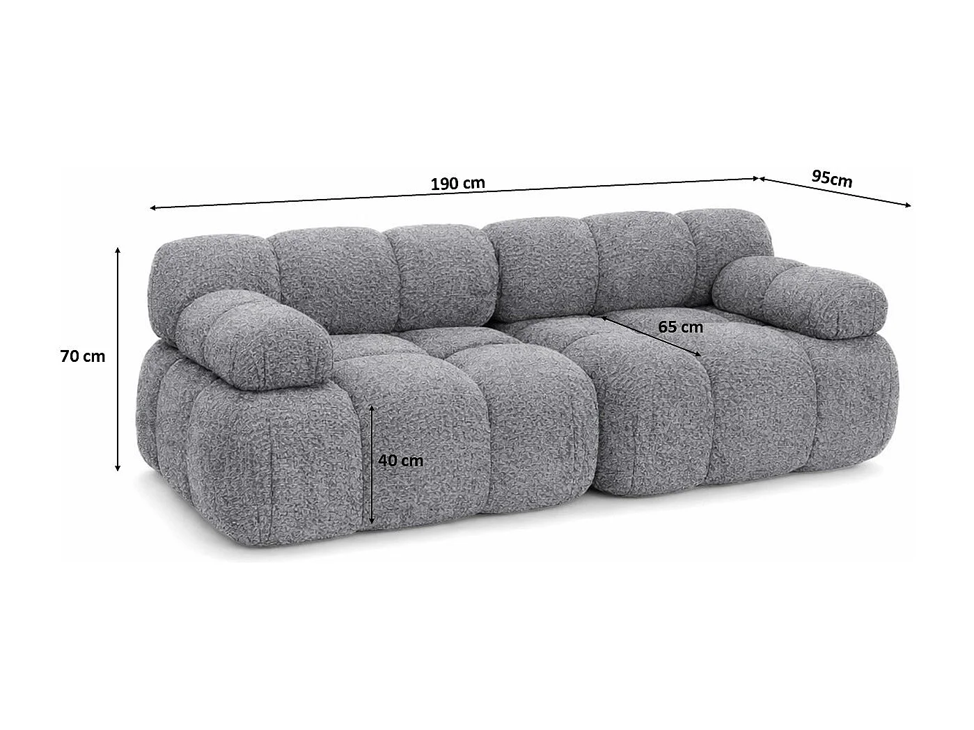 Couch, 2-Sitzer Sofa modular, Bouclé-Stoff Abriamo, Dunkelgrau, Selia