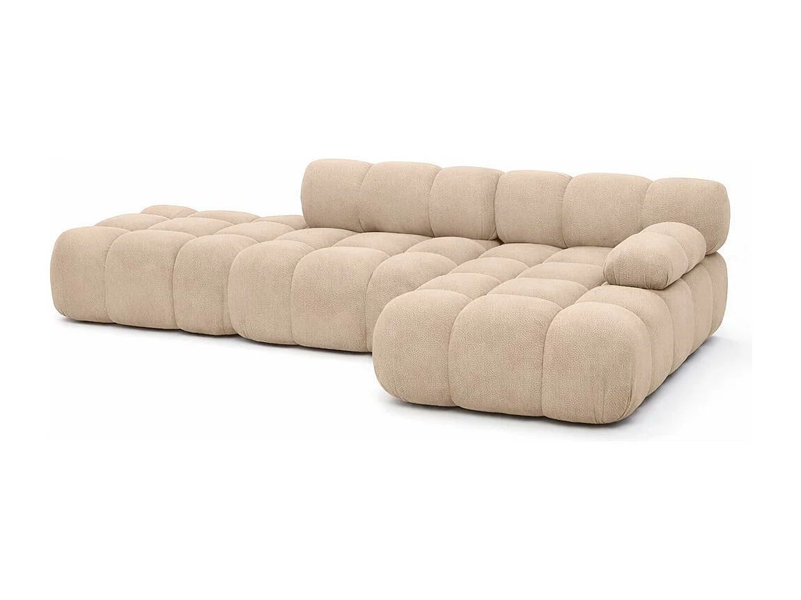 Ecksofa modular mit Hocker, Sofa L-Form, Veloursstoff Salvador, Beige, Rechts, Selia