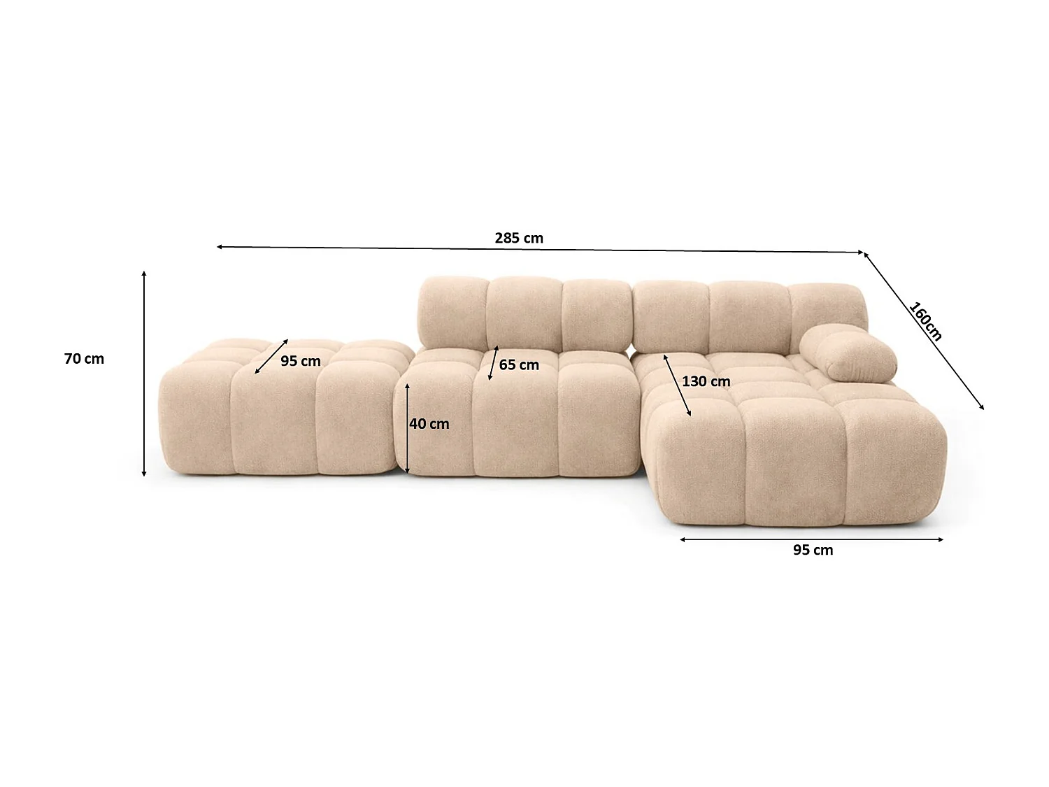Ecksofa modular mit Hocker, Sofa L-Form, Veloursstoff Salvador, Beige, Rechts, Selia