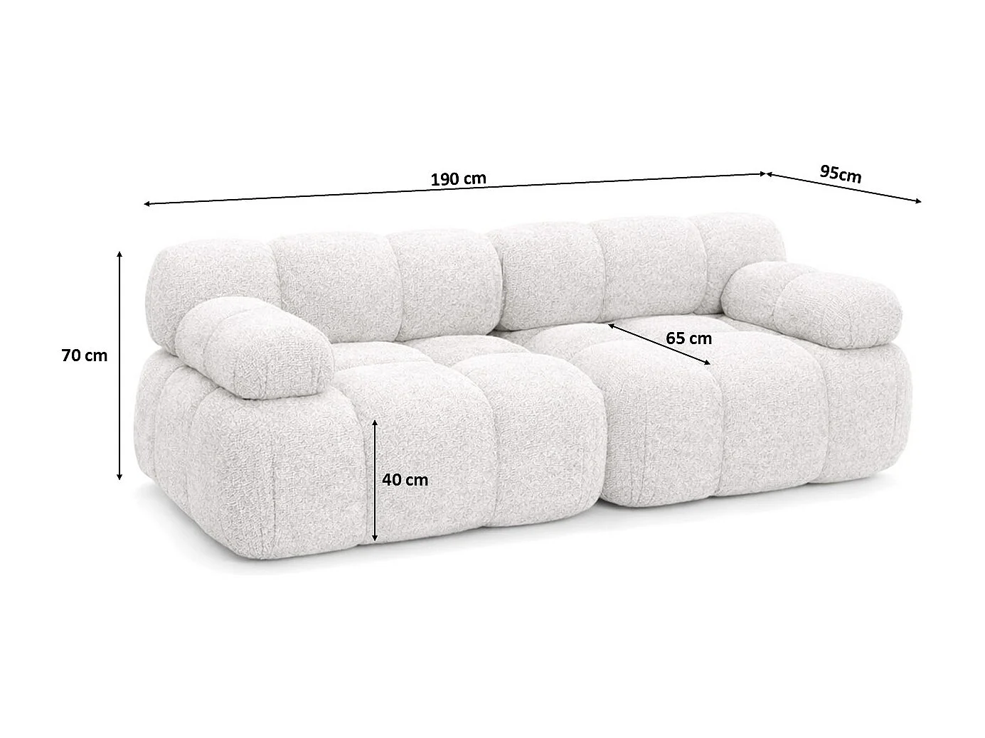 Sofa modułowa dwuosobowa, tkanina bukla Abriamo, Ecru, Selia