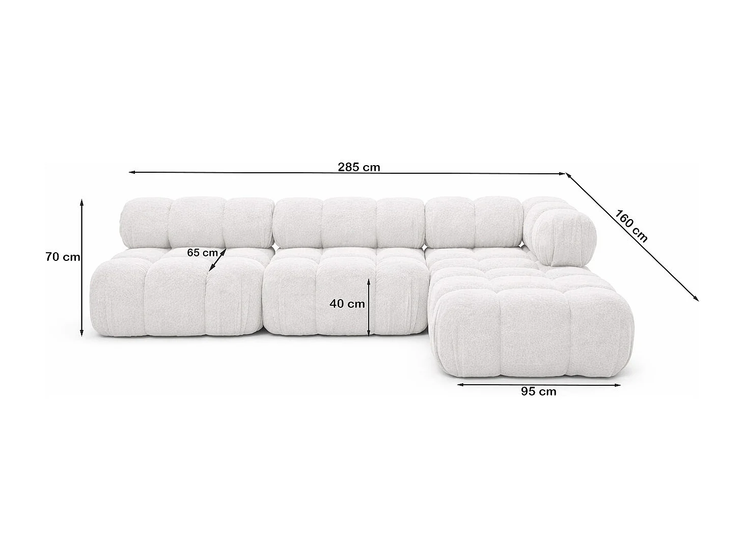Ecksofa Modulare L-Form, Bouclé-Stoff Abriamo, Ecru, Rechts, Selia