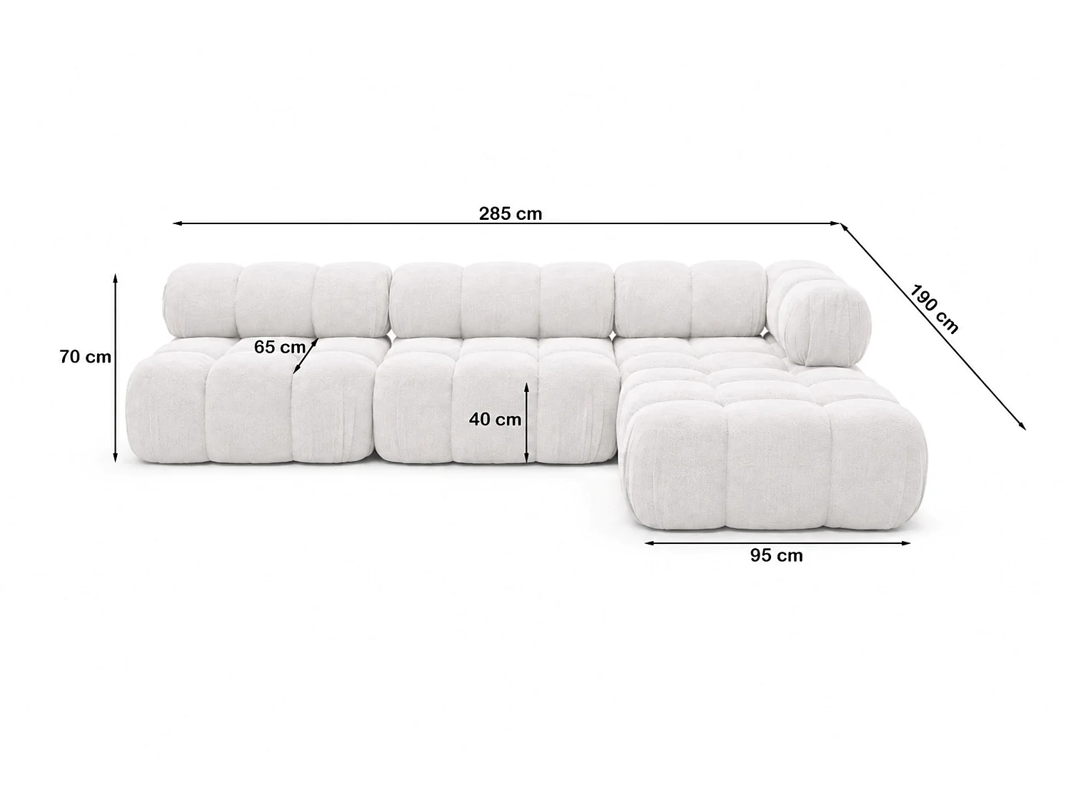 Canapé d’angle modulaire en L, tissu bouclé Abriamo, Écru, Droite, Selia