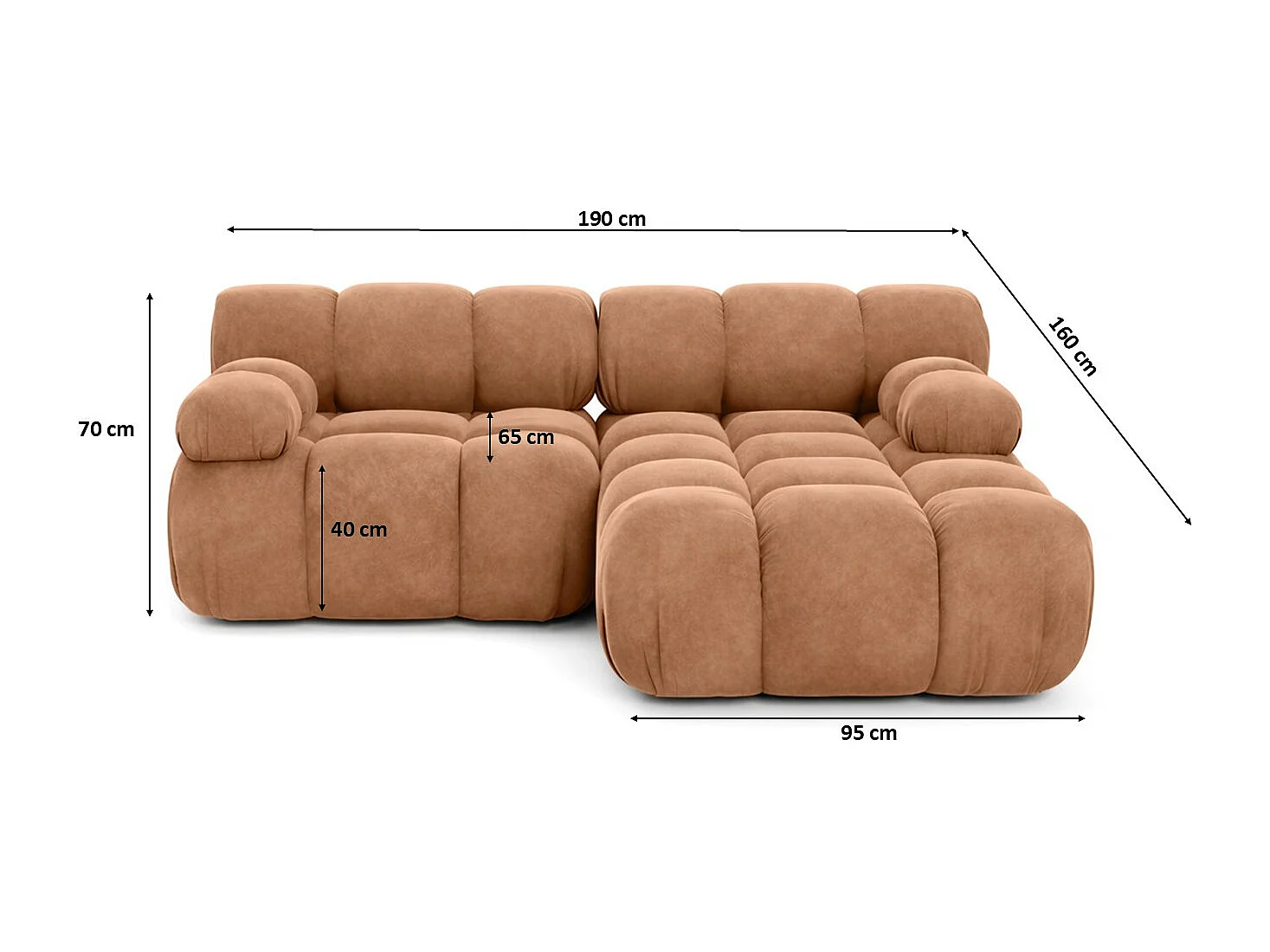 Ecksofa L-form Mini modular, Veloursstoff Salvador, Dunkelbeige, Rechts, Selia