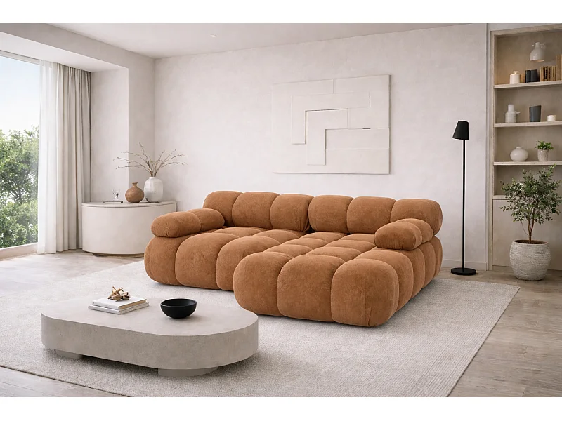 Ecksofa L-form Mini modular, Veloursstoff Salvador, Dunkelbeige, Rechts, Selia