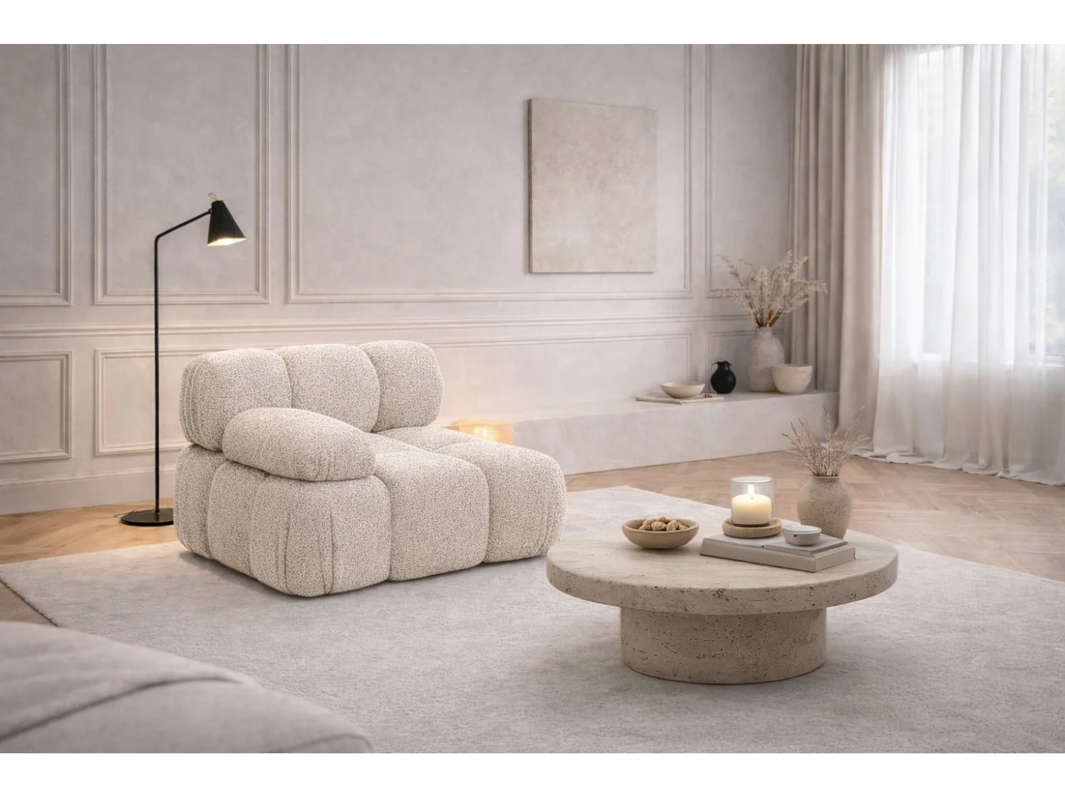 Module zijkant voor een modulair systeem, stof Abriamo, Beige, Links, Selia