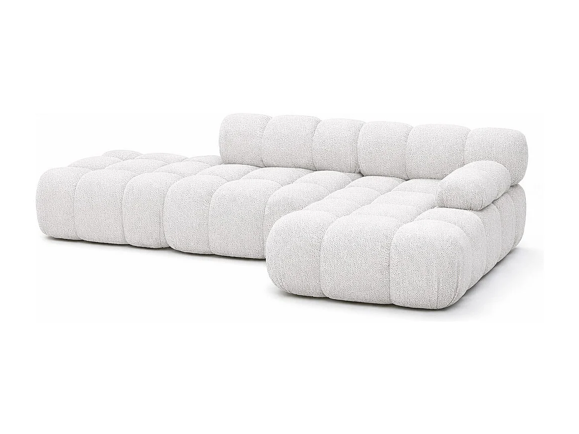Ecksofa modular mit Hocker, Sofa L-Form, Bouclé-Stoff Abriamo, Ecru, Rechts, Selia