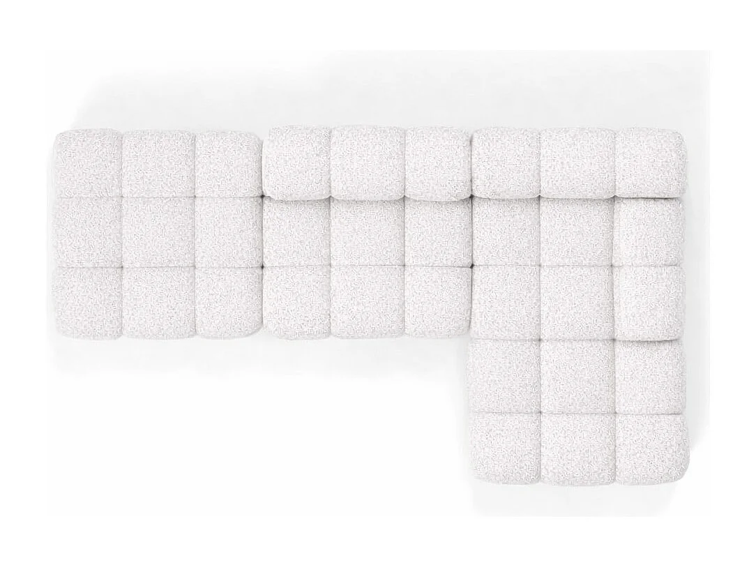 Ecksofa modular mit Hocker, Sofa L-Form, Bouclé-Stoff Abriamo, Ecru, Rechts, Selia