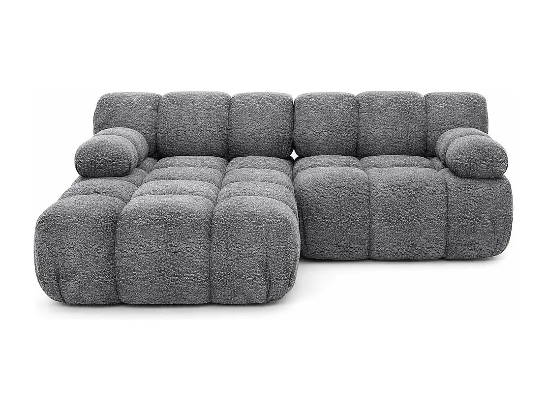 Divano angolare modulare a L Mini, tessuto bouclé Abriamo, Grigio scuro, Sinistro, Selia