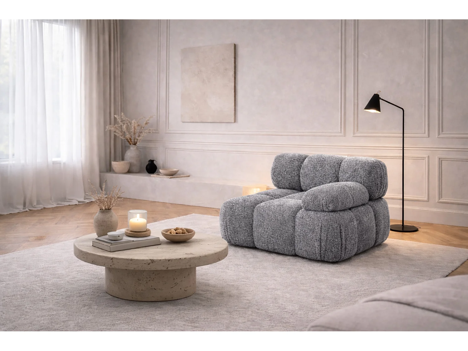 Module zijkant voor een modulair systeem, stof Abriamo, Donkergrijs, Rechts, Selia