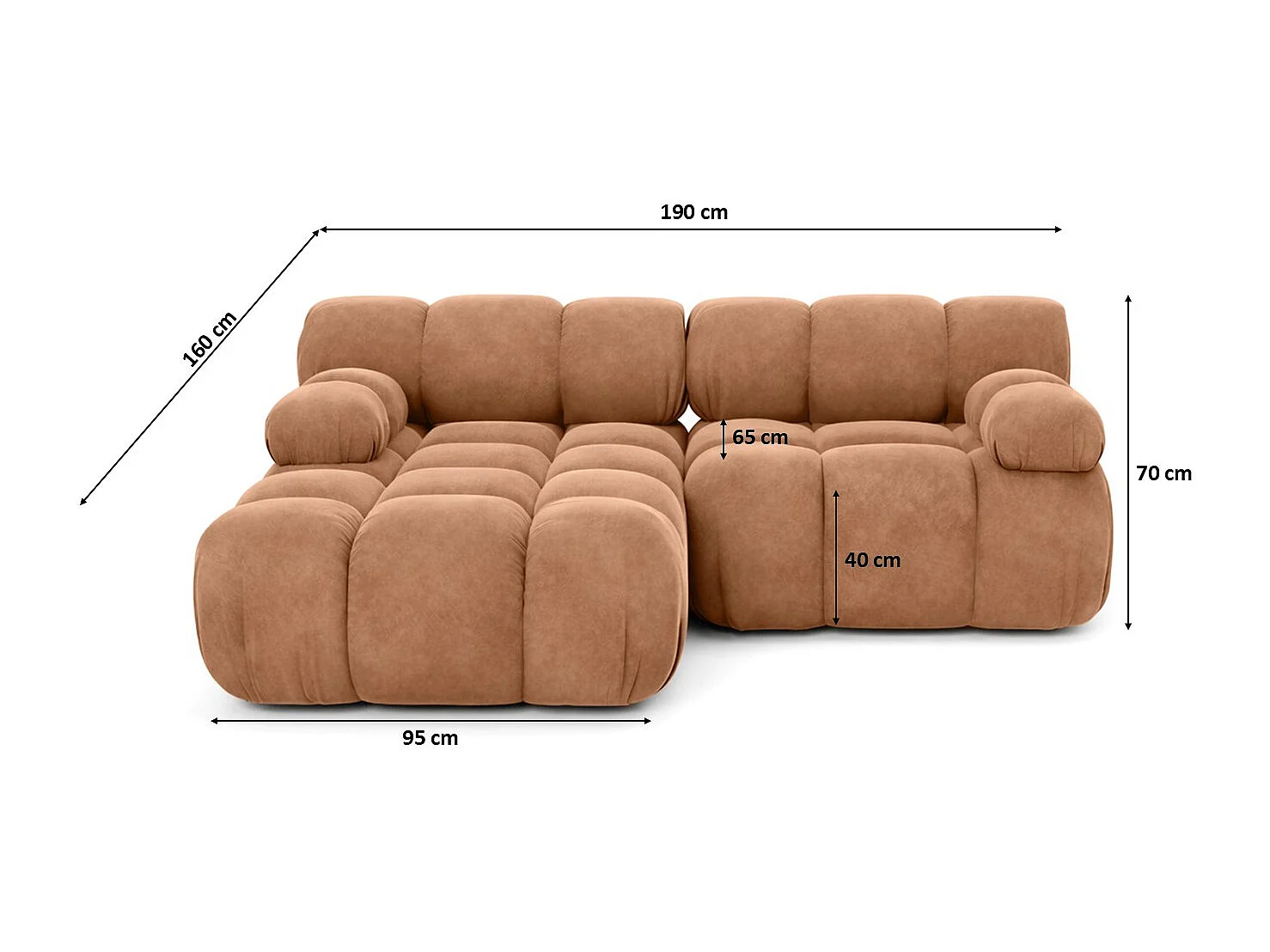 Divano angolare modulare a L Mini, velluto Salvador, Beige scuro, Sinistro, Selia