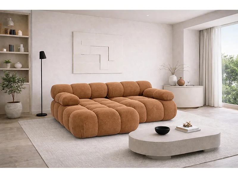 Divano angolare modulare a L Mini, velluto Salvador, Beige scuro, Sinistro, Selia