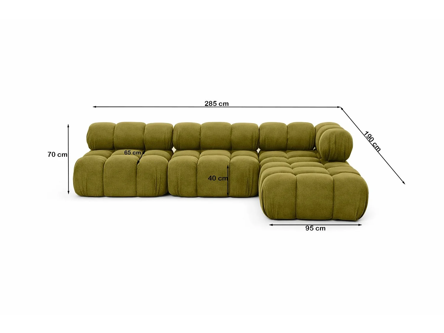 Canapé d’angle modulaire en L, tissu velours Salvador, Olive, Droite, Selia
