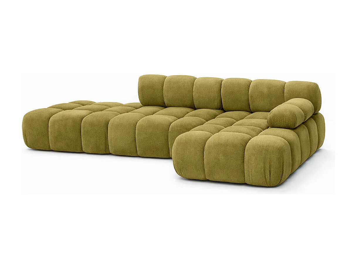 Ecksofa modular mit Hocker, Sofa L-Form, Veloursstoff Salvador, Olive, Rechts, Selia