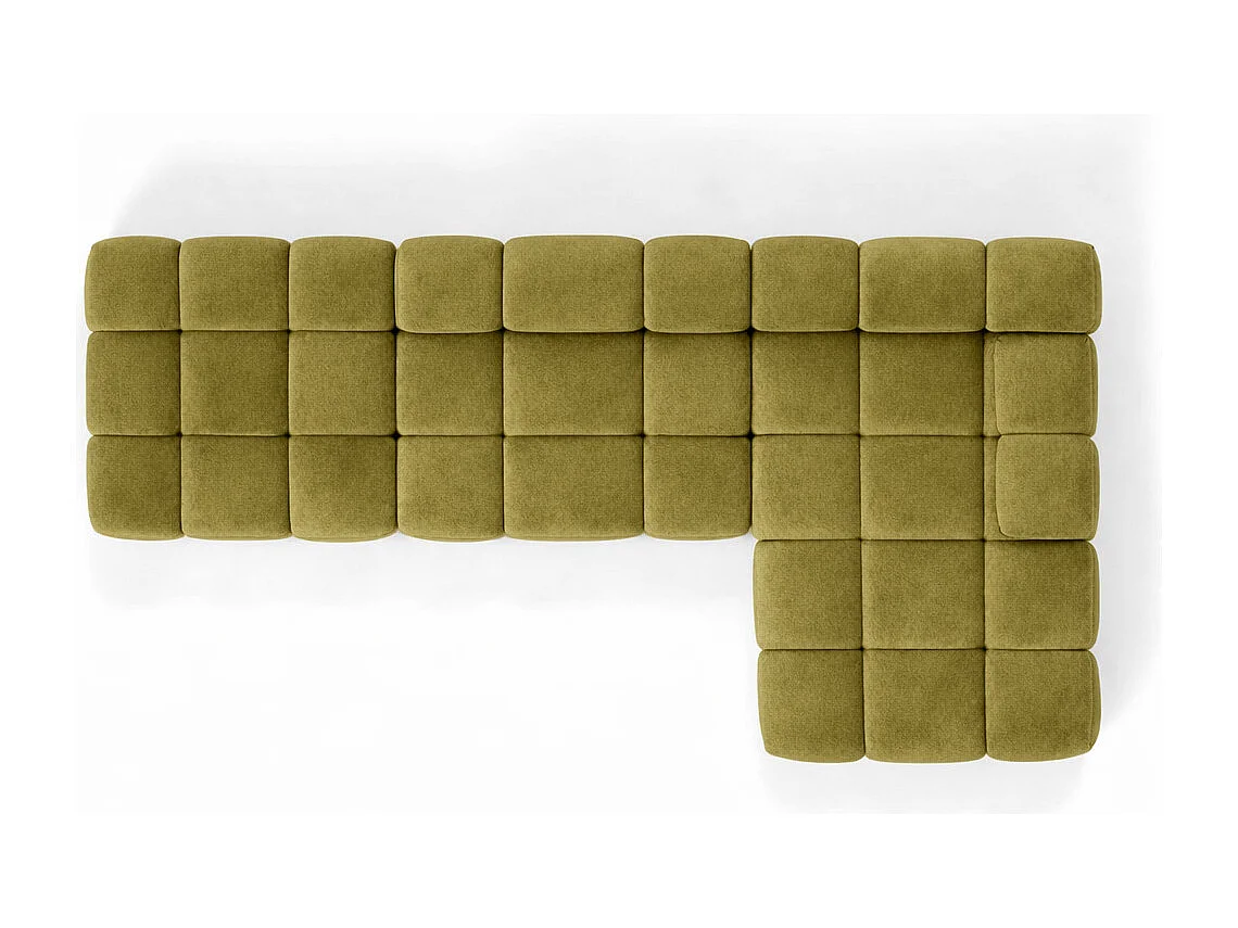 Ecksofa modular mit Hocker, Sofa L-Form, Veloursstoff Salvador, Olive, Rechts, Selia