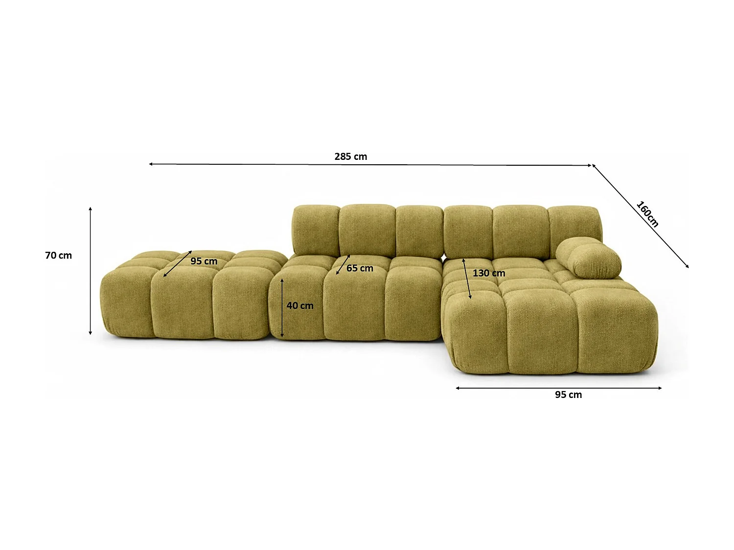 Ecksofa modular mit Hocker, Sofa L-Form, Veloursstoff Salvador, Olive, Rechts, Selia