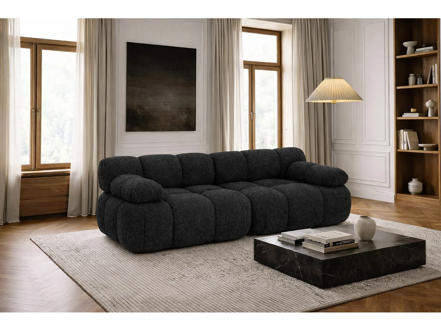 Couch, 2-Sitzer Sofa modular, Bouclé-Stoff Abriamo, Graphit, Selia