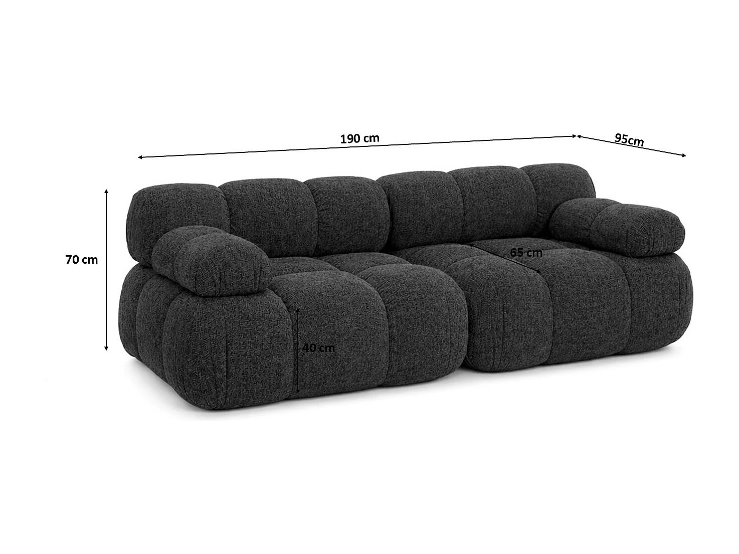Couch, 2-Sitzer Sofa modular, Bouclé-Stoff Abriamo, Graphit, Selia