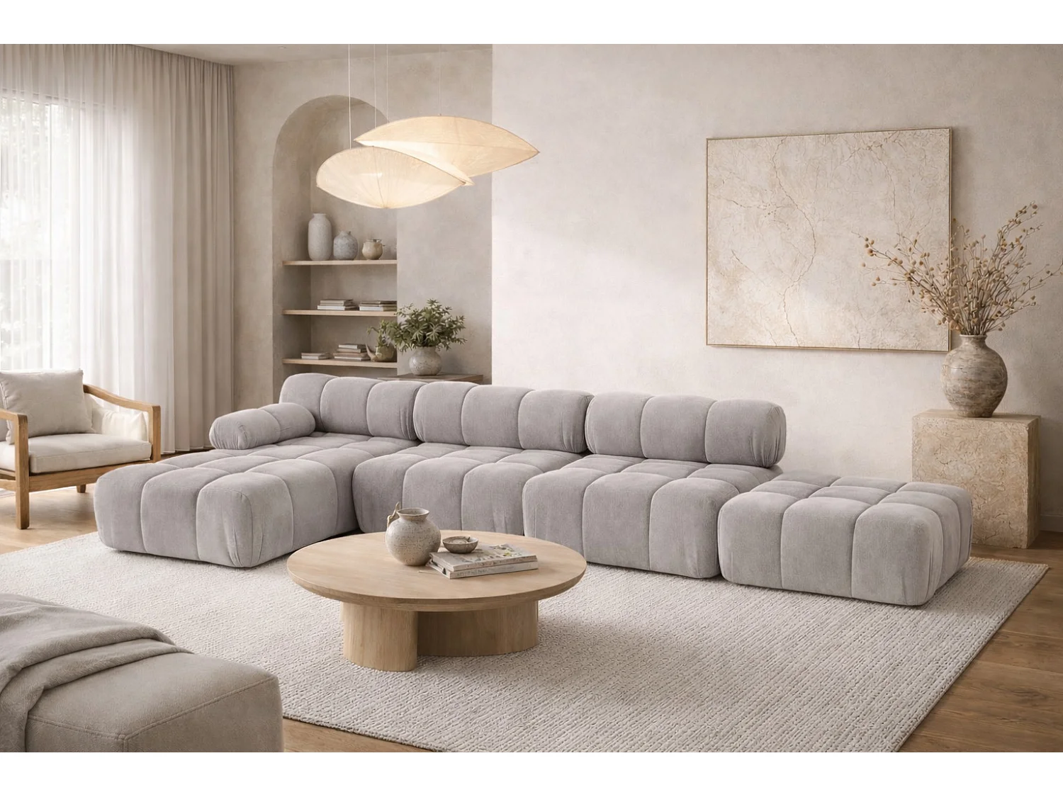 Divano angolare a L XL, tessuto velluto Salvador, Grigio, Sinistra, Selia L XL