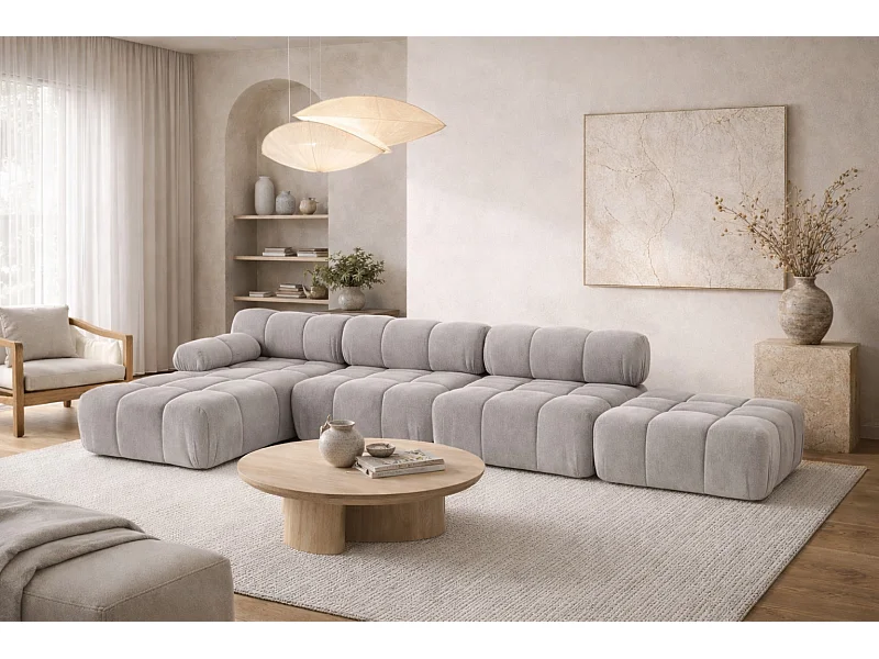 Narożnik modułowy w kształcie L, tkanina welur Salvador, Szary, Lewy, Selia L XL