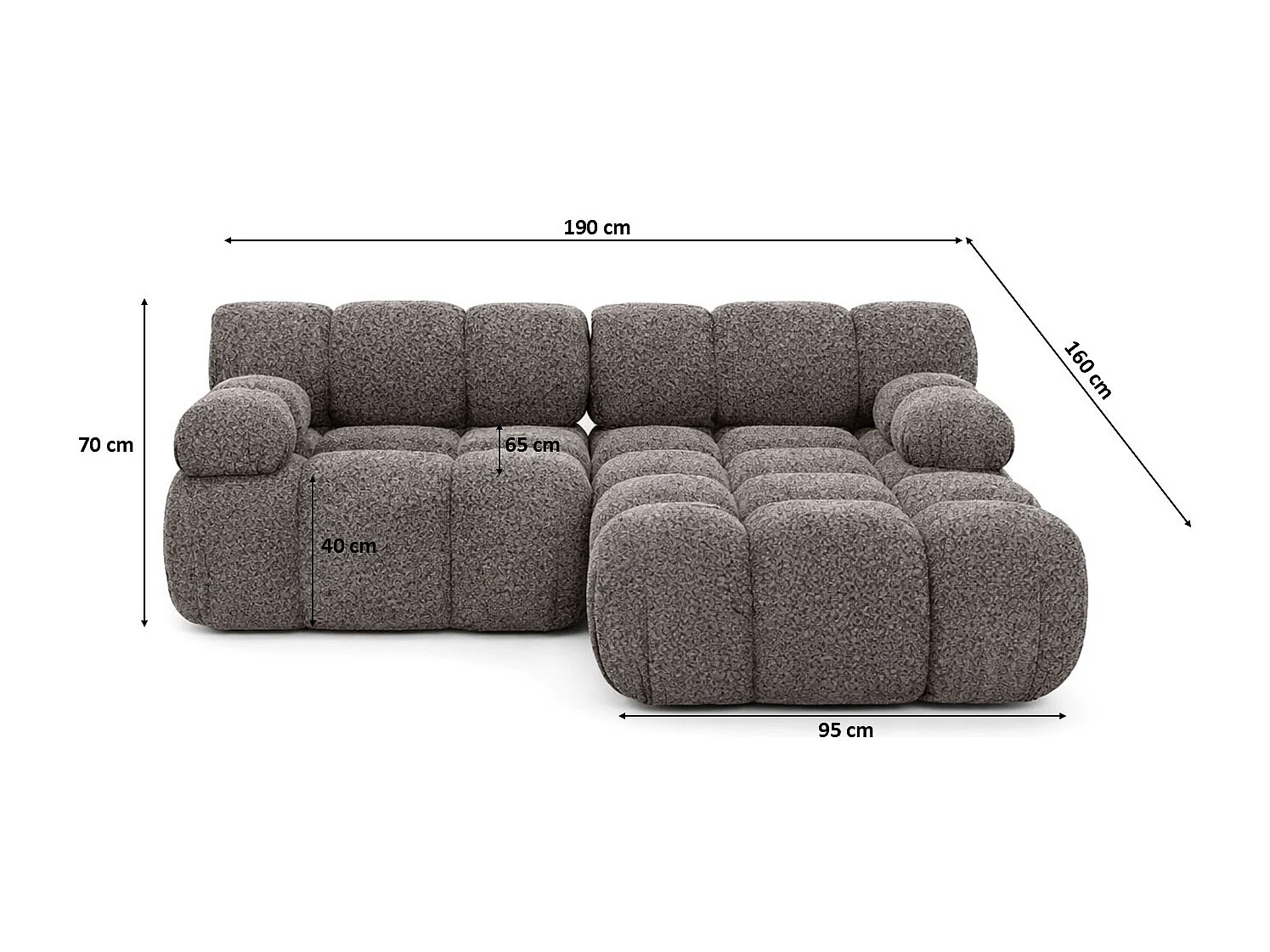 Ecksofa L-form Mini modular, Bouclé-Stoff Abriamo, Braun, Rechts, Selia