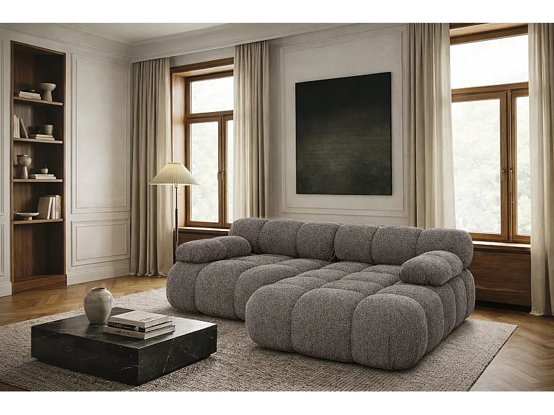 Modulaire hoekbank L mini, bouclé stof Abriamo, Bruin, Rechts, Selia