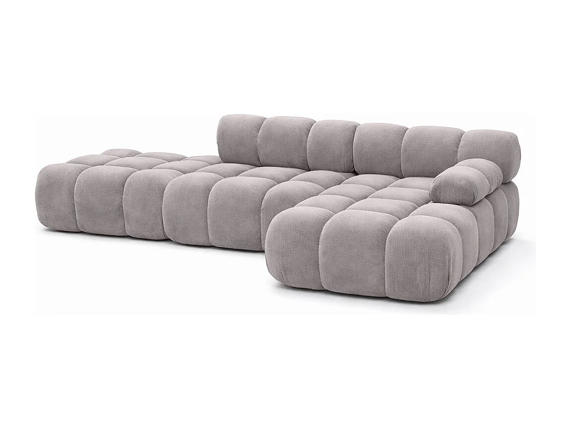 Ecksofa modular mit Hocker, Sofa L-Form, Veloursstoff Salvador, Grau, Rechts, Selia