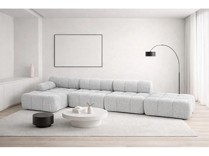 Narożnik modułowy w kształcie L, tkanina bukla Abriamo, Jasnoszary, Lewy, Selia L XL