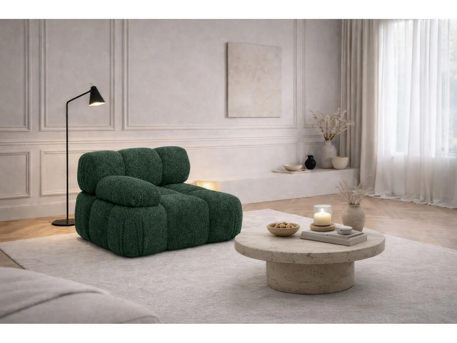 Module zijkant voor een modulair systeem, stof Abriamo, Donkergroen, Links, Selia