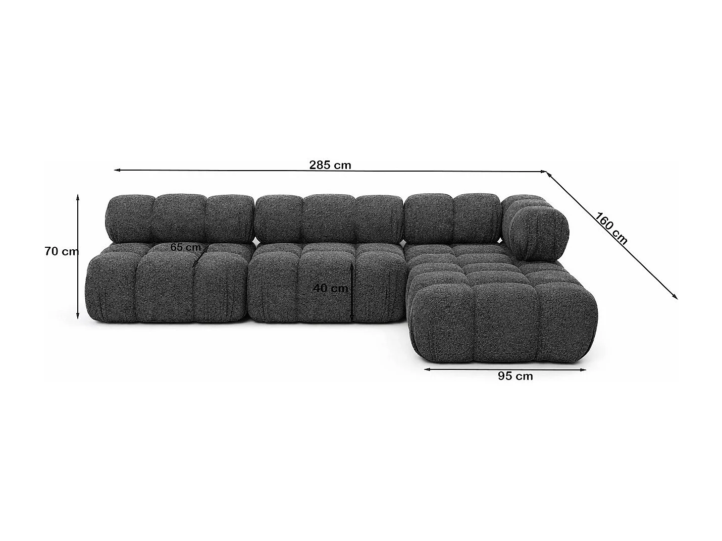 Ecksofa Modulare L-Form, Bouclé-Stoff Abriamo, Graphit, Rechts, Selia