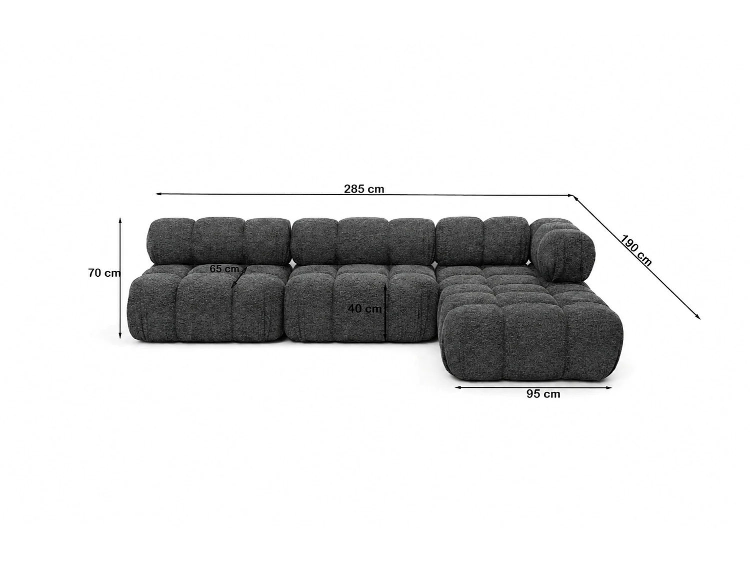 Narożnik modułowy w kształcie L, tkanina bukla Abriamo, Grafitowy, Prawy, Selia