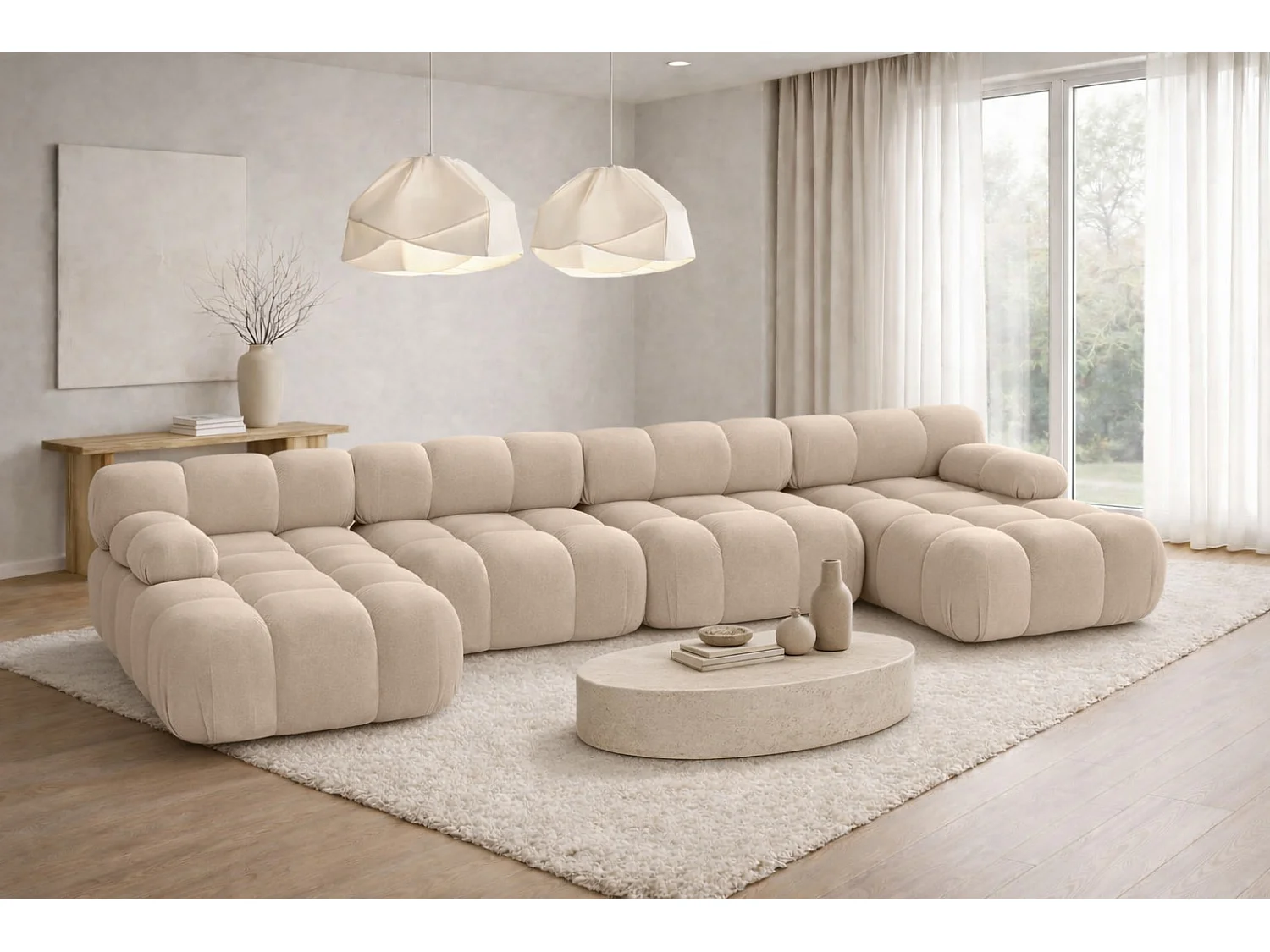 Narożnik modułowy w kształcie U XL, tkanina welur Salvador, Beżowy, Selia U XL