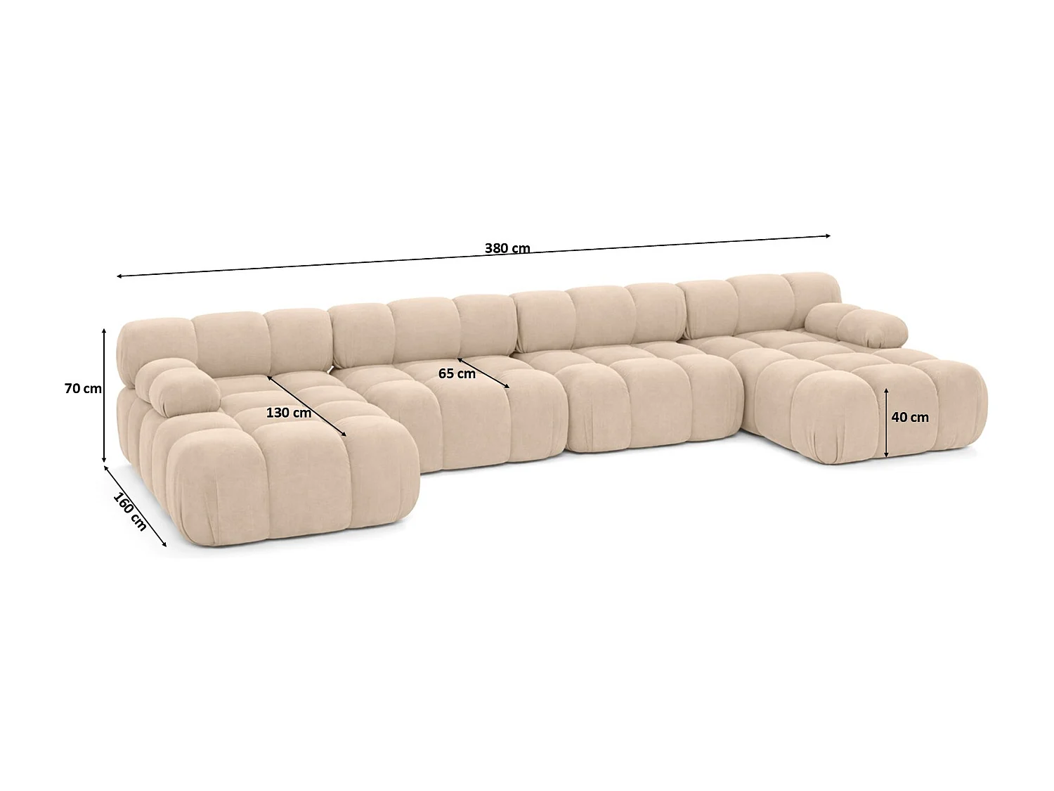 Narożnik modułowy w kształcie U XL, tkanina welur Salvador, Beżowy, Selia U XL