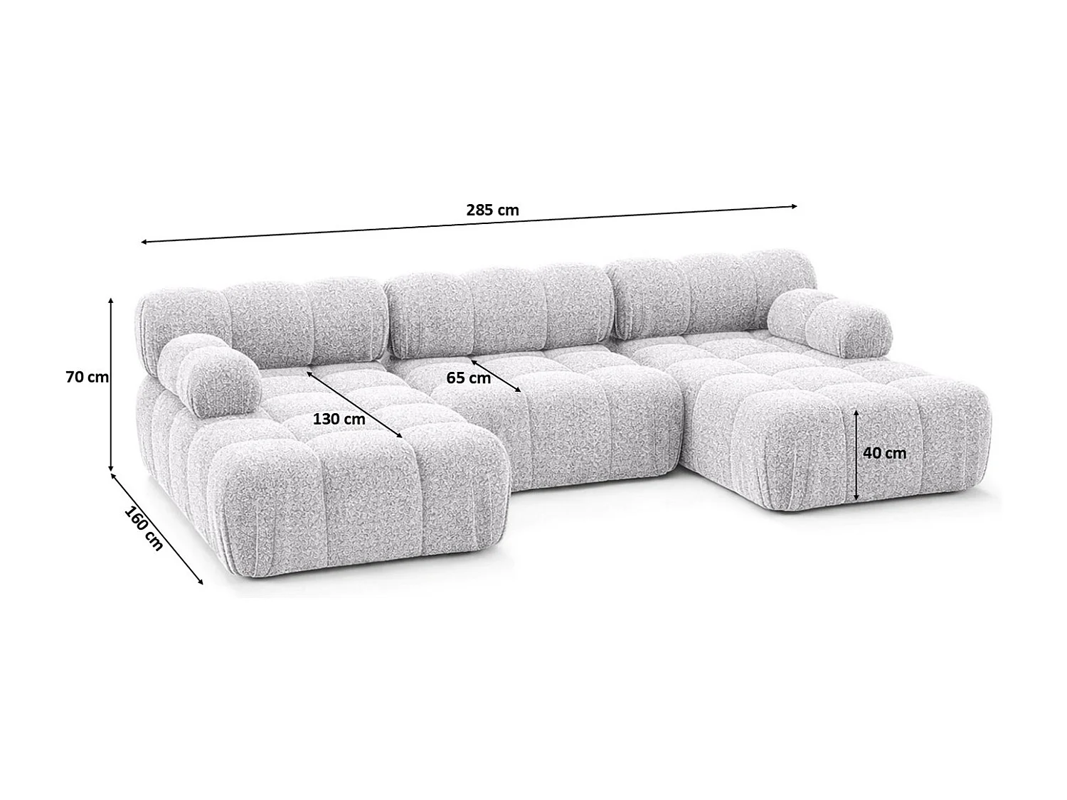 Ecksofa U-Form, Stoff Bouclé Abriamo, Hellgrau, Selia U