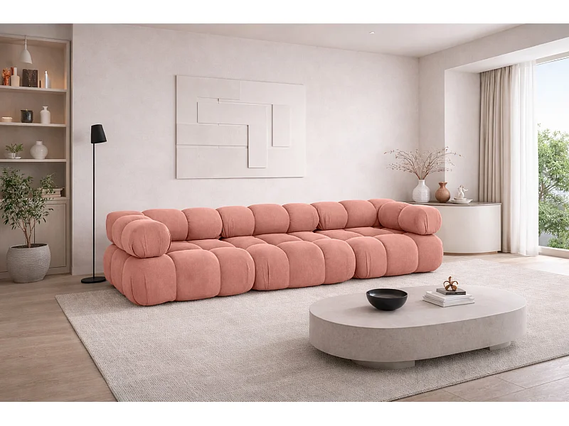 Sofa modułowa trzyosobowa, tkanina welurowa Salvador, Różowy, Selia
