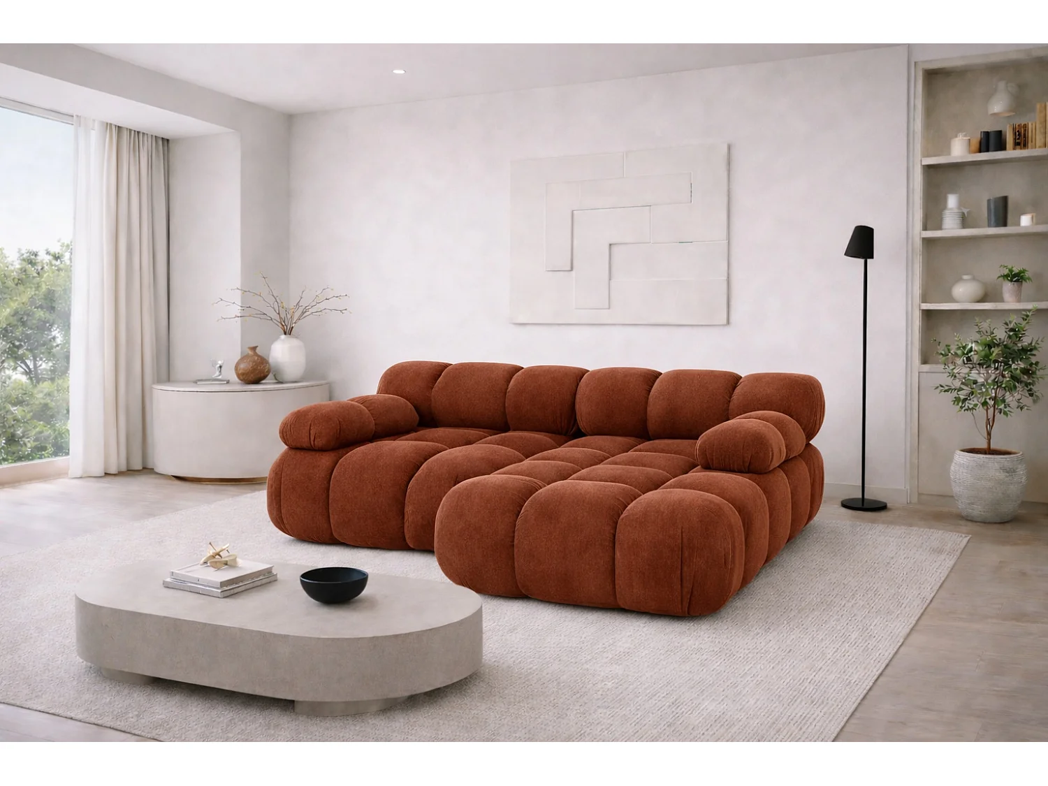 Modulaire hoekbank L mini, velours Salvador, Bruin, Rechts, Selia