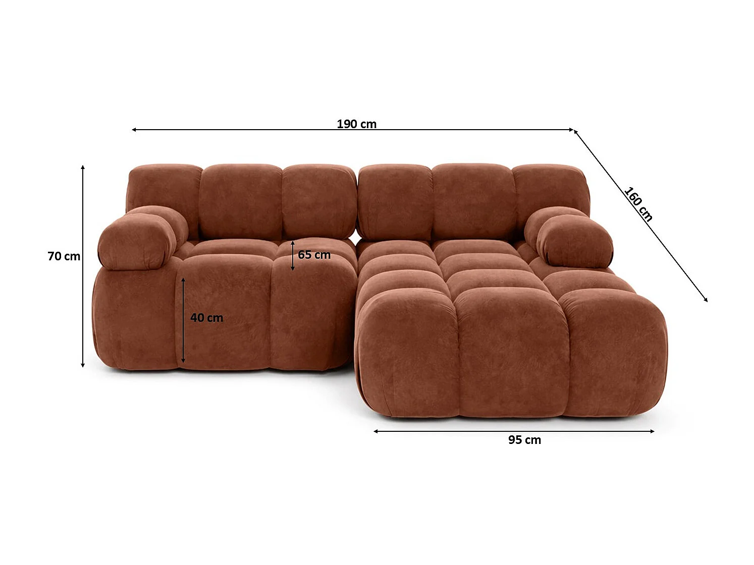 Modulaire hoekbank L mini, velours Salvador, Bruin, Rechts, Selia