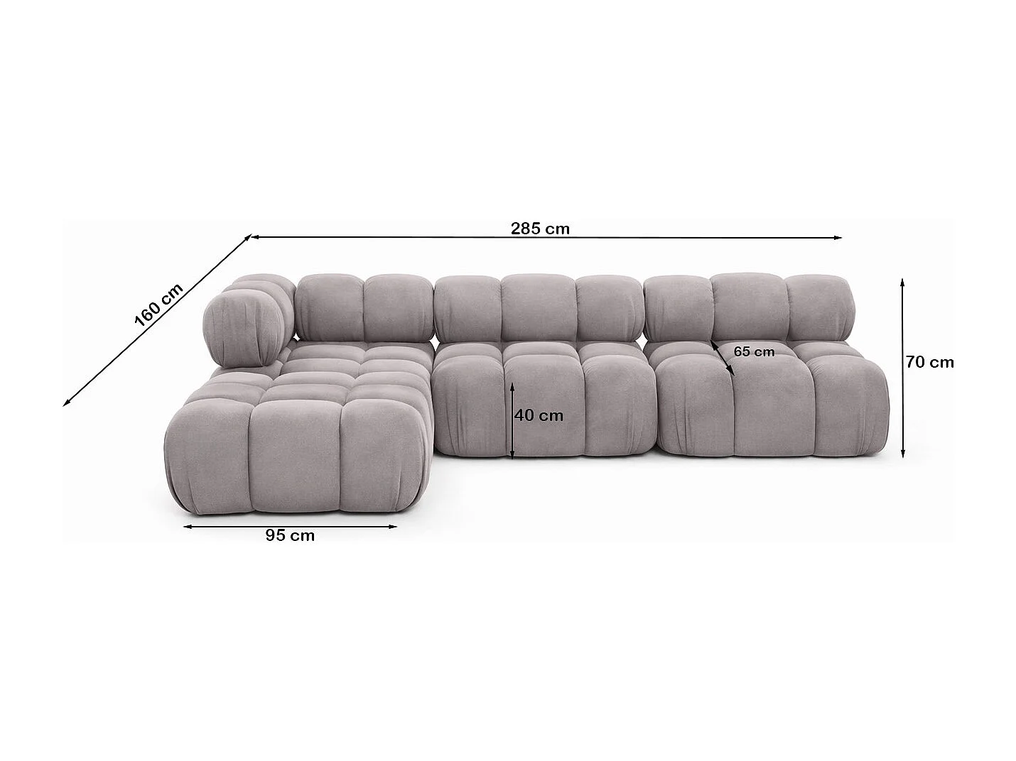 Ecksofa Modulare L-Form, Veloursstoff Salvador, Grau, Links, Selia