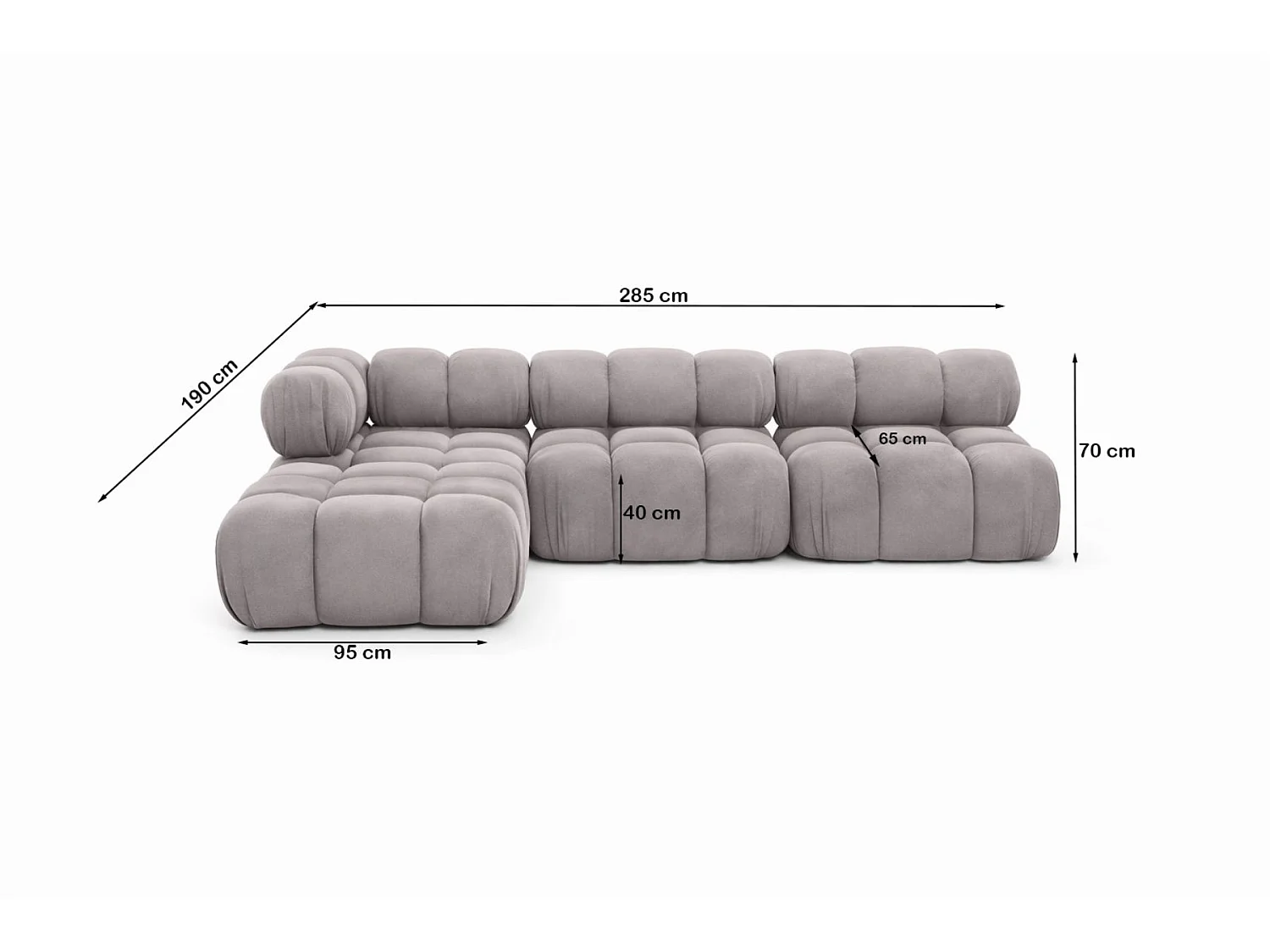Canapé d’angle modulaire en L, tissu velours Salvador, Gris, Gauche, Selia