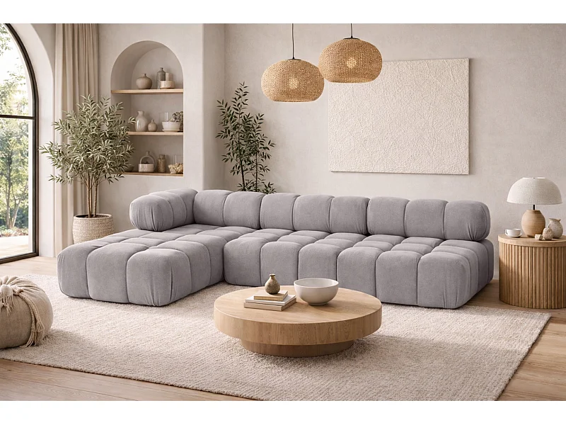 Ecksofa Modulare L-Form, Veloursstoff Salvador, Grau, Links, Selia