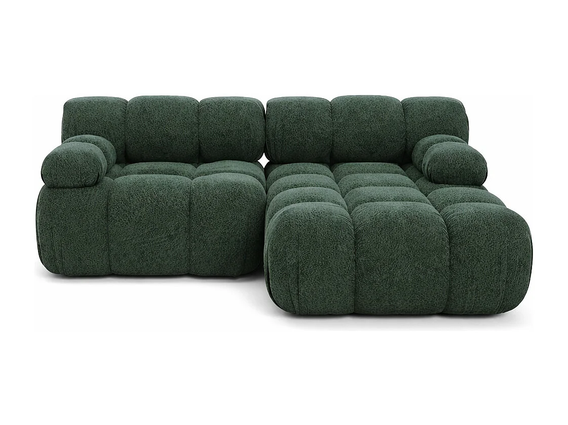 Ecksofa L-form Mini modular, Bouclé-Stoff Abriamo, Dunkelgrün, Rechts, Selia