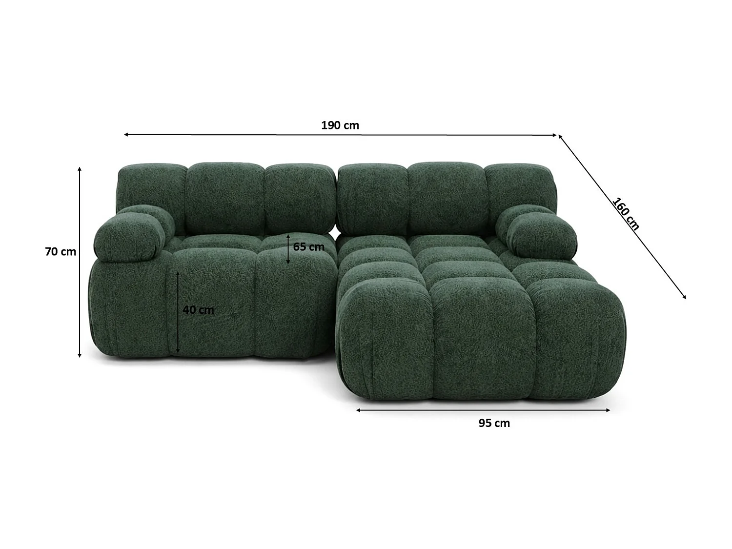 Ecksofa L-form Mini modular, Bouclé-Stoff Abriamo, Dunkelgrün, Rechts, Selia