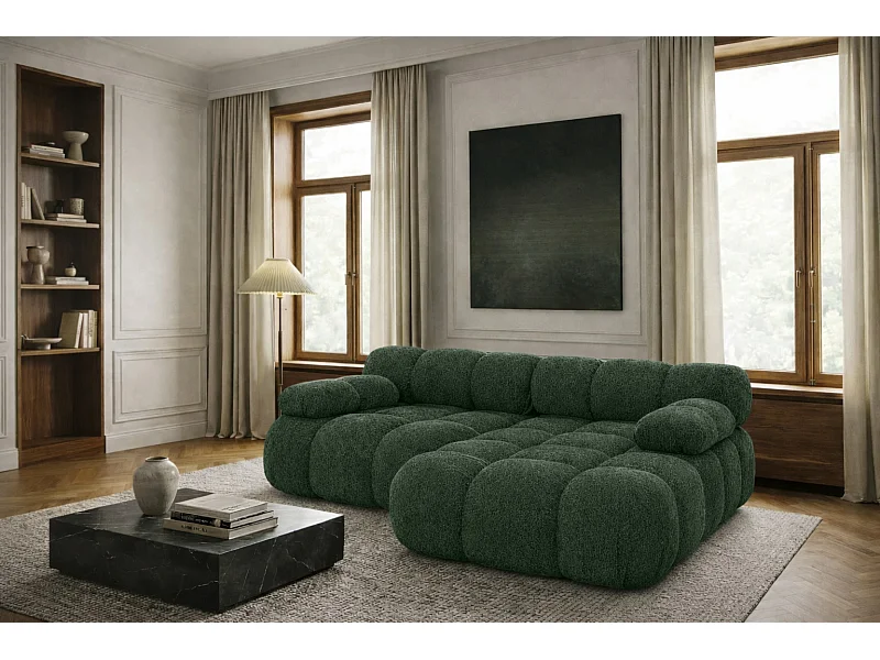 Ecksofa L-form Mini modular, Bouclé-Stoff Abriamo, Dunkelgrün, Rechts, Selia