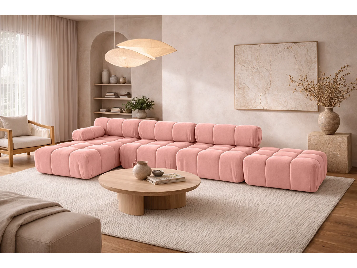 Divano angolare a L XL, tessuto velluto Salvador, Rosa, Sinistra, Selia L XL