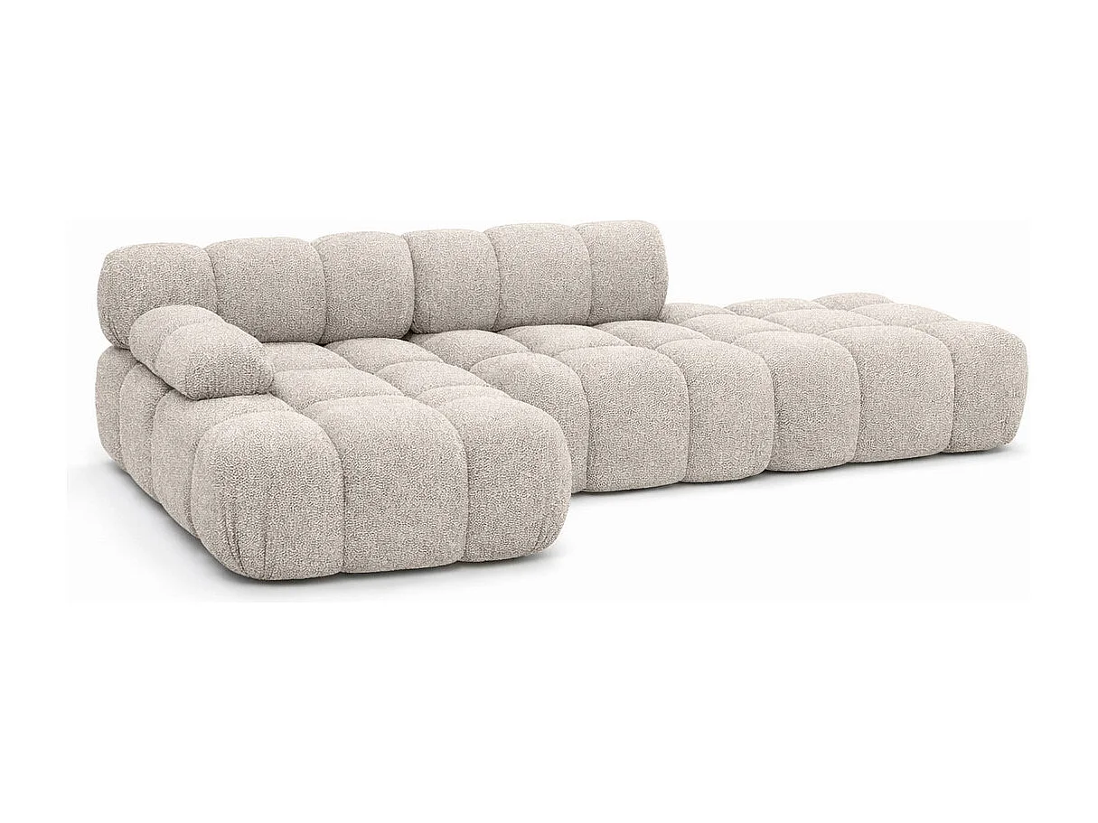 Ecksofa modular mit Hocker, Sofa L-Form, Bouclé-Stoff Abriamo, Beige, Links, Selia