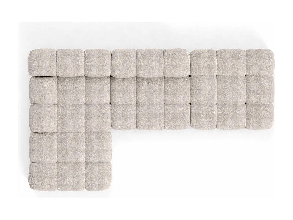 Ecksofa modular mit Hocker, Sofa L-Form, Bouclé-Stoff Abriamo, Beige, Links, Selia